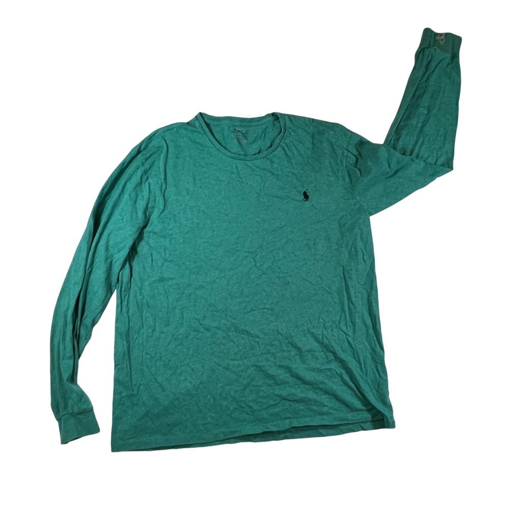 Polo Ralph Lauren Long Sleeve T Shirt Mens XL Green Custom Slim Fit Cotton Pony